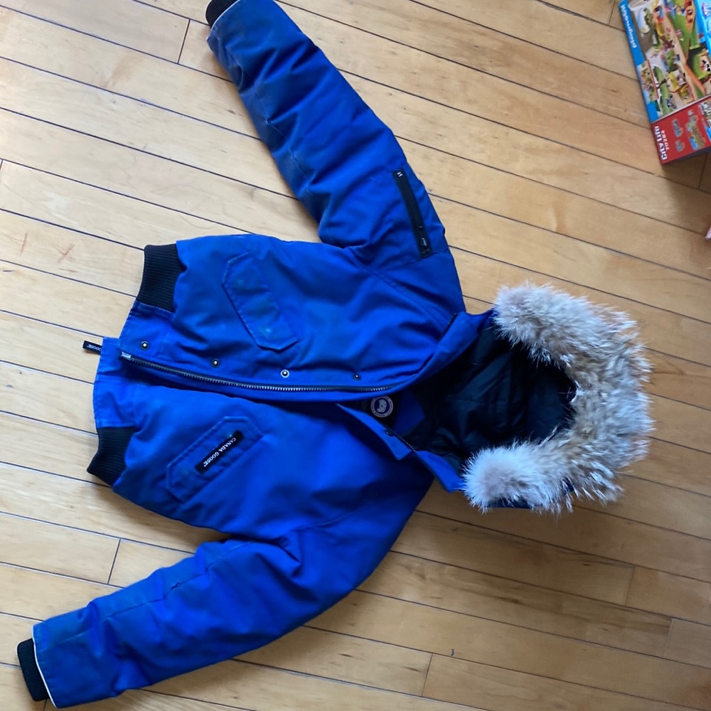 Authentic Blue Canada Goose Rundle Bomber Jacket size 7-8 Youth Unisex